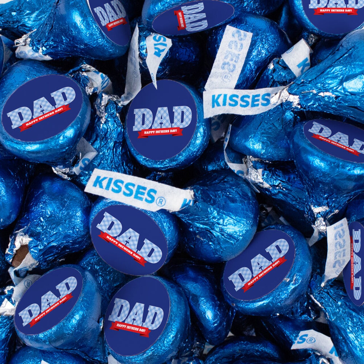 85ct Happy Fathers Day Plaid Stickered Blue Milk Chocolate Bulk Candy Kisses - Sweet Gifts For Dad, Church Event Giveaways, Office Celebration Favors & More (13.6oz)